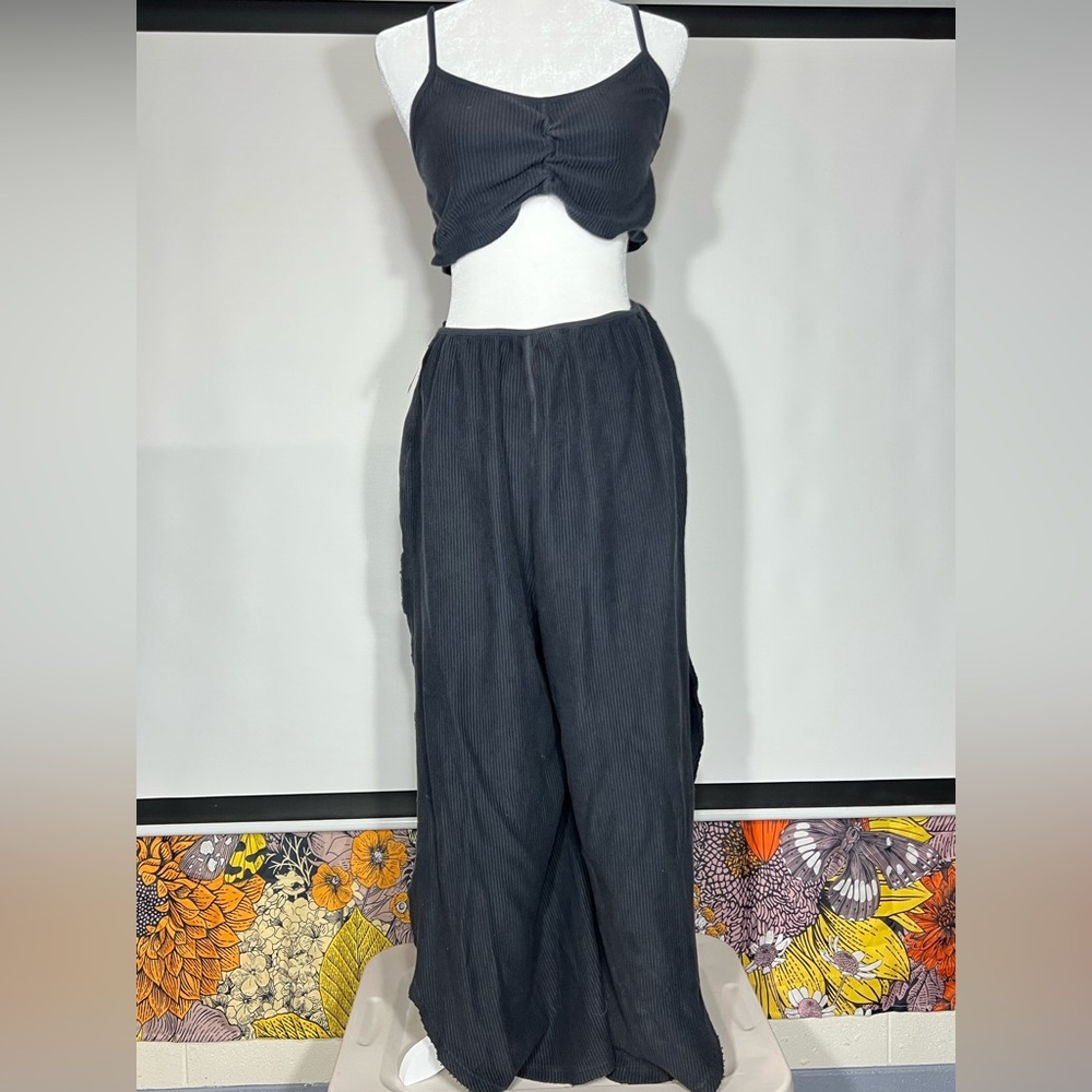 Free People Black Ribbed Tank & Wide-Leg Jumpsuit Set